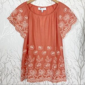 FEVER Short Sleeve BOHO Embroidered Top NWT Pink